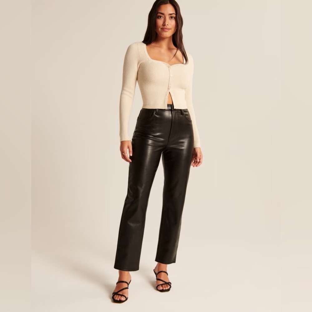 Abercrombie & Fitch Vegan Leather Ankle Straight Ultra High Rise Pant in Black.